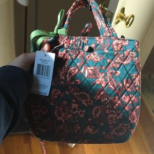 Vera Bradley Green and Red Floral Mini Original Tote In Victorian Vines
